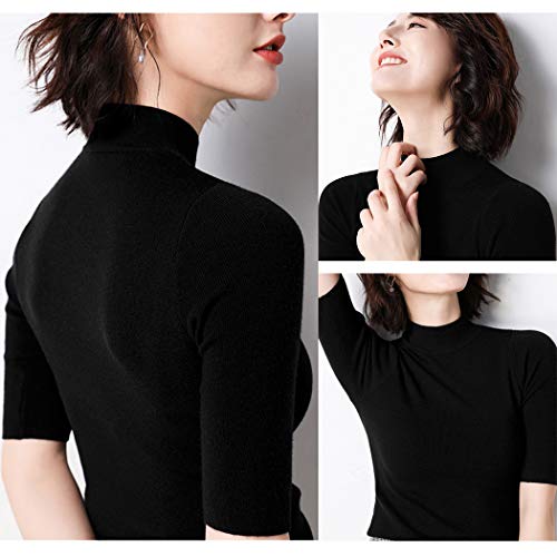 Image of Anbenser Women's Short Sleeve Mock Pullover Sweater Knit Jersey Top Slim Fit
