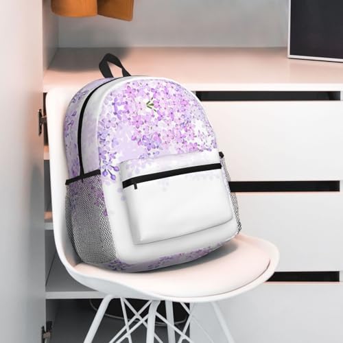 Sac à dos fleurs lilas au design unique imprimé fleuri et base noire robuste - 7