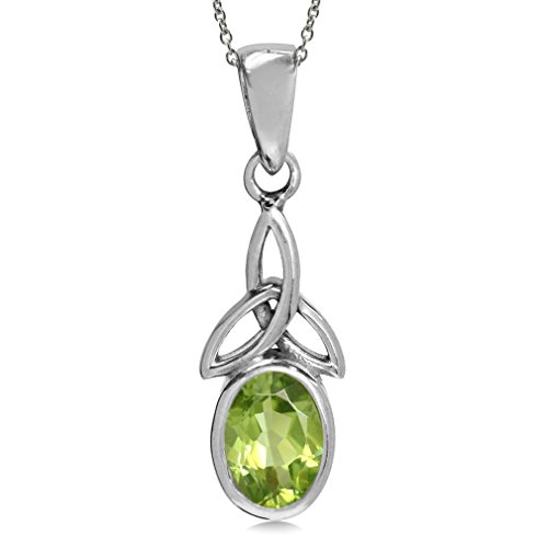 Silvershake Natural Peridot 925 Sterling Silver Triquetra Celtic Knot Pendant