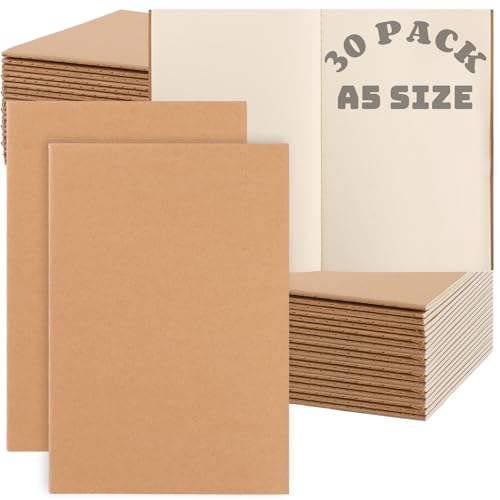 LDHHYH 30 Pack A5 Notebook, 60 Pages Lined Notepad Journal Bulk, Kraft Multipack Notebooks for Women Men, Exercise Writing Note Books, Note Taking Study Notepad School Supplies