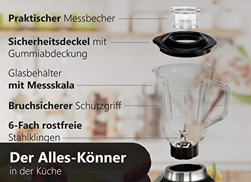 Standmixer 800 Watt 6-Fach Metallmesser 1,5 Liter 5 Stufen Glas Edelstahl Pulsfunktion Universal Power Mixer Eiweiß Shaker Hand Blender Ice Crusher Zerkleinerer Smoothie Maker Stand Mixer – Bild 6