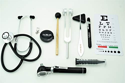 TAXXAN OTOSCOPE, DUAL-HEAD STETHOSCOPE, TAYLOR HAMMER, C128 TUNING FORK, LED MEDICAL PENLIGHT, SNELLEN POCKET PLASTIC EYE CHART, TAPE MEASURE compatible with any Otoscope Ophthalmoscope