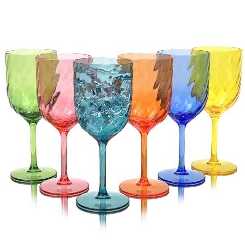 Yanglonghui Juego de 6 copas de vino de plástico de 15 onzas, copas de vino acrílicas irrompibles, copas de plástico reutilizables de colores apilables, aptas para lavavajillas, sin BPA, ideales para