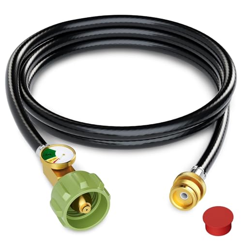 Jakivew 6FT Propane Adapter Hose with Gauge â€“ 6501 Upgraded Model for Weber Q100/1000/1200, Q200/2000/2200, Gas Go-Anywhere, Traveler Grills, 17\"/22\" Griddles, Performer, Summit Charcoal & Kamado S6