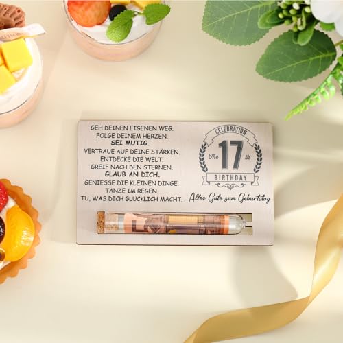 Otuuz Geldgeschenke Geschenk zum 17. Geburtstag für Mädchen und Jungen - Holzkarte und Reagenzglas Geburtstag Geld Gutschein Verpackung Geschenkverpackung