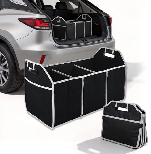 Organizer for Car Truck, Automotive Storage Bag, Collapsible 3 Compartment Waterproof 50 * 33 * 33cm Travel Accessories, Anti-slip for Travel, Camping, Carring, Black