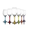 Trinkware Colored Stem Wine Glasses Set of 6 Multi Yellow Orange Purple Blue Red Green Fun Party Wine Goblets 11oz