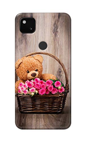 Image of PRINTFIDAA Roses and Teddy Bear in The Wicker Hard Back Cover for Google Pixel 4A (4G) Back Cover -(P6) KAT1004