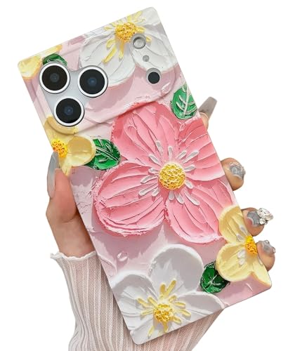 Coque de protection anti-chocs iPhone 17 Pro Max fine en silicone rose fleurs 3D