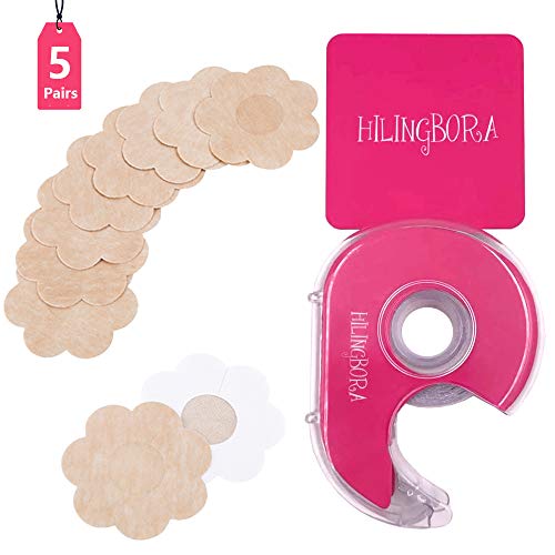HILINGBORA Fashion Beauty Tape Double Sided For Body ＆ Pasties Nipple Covers Disposable(5 pairs) 2in1. (5 pairs Flower nipple covers)