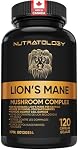 Nutratology® Organic Lion's Mane Mushroom Capsules - Nootropic Functional Mushroom Supplements Made With 40% Polysaccharides & >20% Beta-Glucan | Supports Memory, Cognition & Brain Health - 120 Count