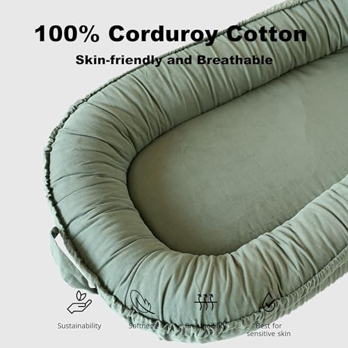 Image of Infant Lounger, Baby Nest Cover for Baby Girls & Boys, Newborn Essentials for Baby 0-12 Months, 100% Cotton Breathable (Sage Green Corduroy)
