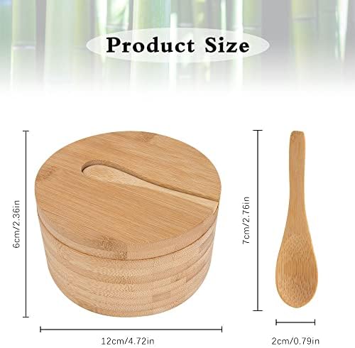 Salt Box, Swivel Lid Container with Magnetic Swivel Lid and 3 Small Wooden Spoon, Salt Spice Storage Box for Kitchen Seasonings, Spices, Herbs, Pepper or Small Items (2-Compartment)