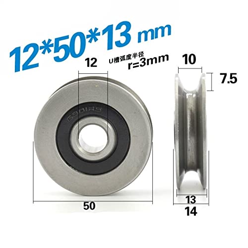 12 * 50 * 13mm rolamento de aço rolamentos, u ranhuras V redonda fundo 5 cm polia, roda de guia de 6