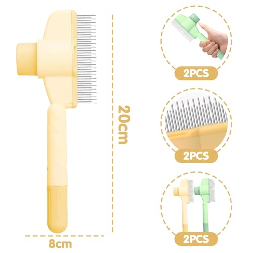 Ajuanbazha 2 Stück Selbstreinigender Flohkamm für Katzen und Hunde, Haustierbürste mit Auslöseknopf, Ideal für Kurz und Langhaarfell, Entfernt Lose Haare, Knoten & Flöhe Sanft