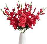 IPOPU 10PCS Red Gladiolus Artificial Flowers Red Flowers Fake Flowers Gladiolus Flowers Silk Flowers 30in Long Stem Flowers for Home Wedding Garden Arrangement Decoration(Red)
