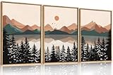 KAIRNE Mountain Framed Canvas Wall Art, Mid Century Modern Decor, Boho Wall Art Painting, Lake Pines Tree Sunset Nature Landscape Art Print for Living Room, Bedroom, Office, Dining Room- 16'x24'x3