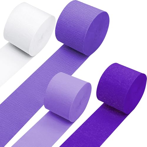 PheiLa 4 Rolls Crepe Paper Streamers Purple and White Paper Party Streamers for DIY Gift Wrapping Wedding Engagement Birthday Lavender Party Home Decoration 1.77 Inch x 82 Ft/Roll 328ft