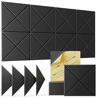 12 pack Acoustic Panels Self-Adhesive, 12"X 12"X 0.4"Sound Proof Foam Panels,Soundproof Wall Panels High Density, Sound Panels for Wall Decoration and Acoustic Treatment-Carbon Black