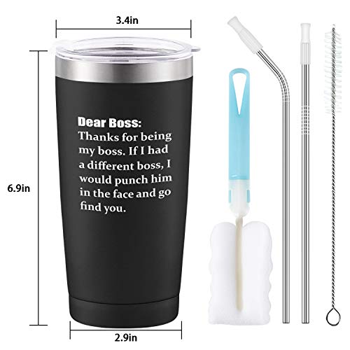 Bosses Day Thank You For Being My Boss Travel Tumbler, 20 Oz Funny Stainless Steel Tumbler With Lid, Unique Boss Travel Tumbler For Women Men Boss Manager Director Employer, Black #TOP6