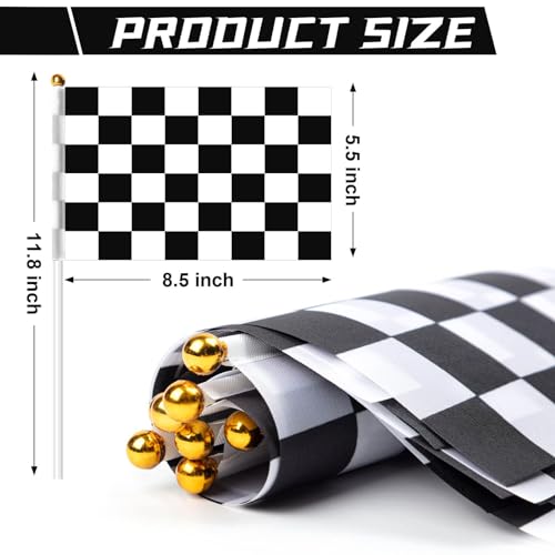 NALACAL 60PCS Black and White Checkered Flags, Durable Polyester Hand Held Flags with Plastic Sticks for Racing, Race Car Party and Sports Events