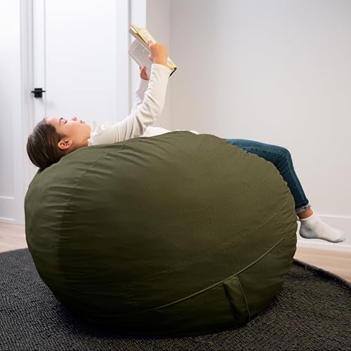 Image of Big Joe Fuf 4Ft Foam Bean Bag Chair with Removable Cover for Kids, Teens, Forest Green Velveteen, Durable Woven Polyester, 4 Foot Large Reading and Gaming Seat | Premium Shredded Foam Filled, Velveteen, Adult-Sized Comfortable Seating, Supports Up to 300 lbs