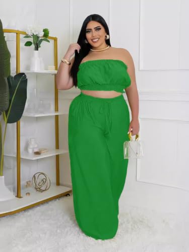 Image of Two Piece Sets for Women Summer Outfits Crop Tops and Wide Leg Pants Sets Sexy Jumpsuits Vacation Outfits with Pockets