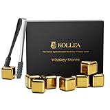 Kollea Whiskey Stones, 8 Pack Golden Stainless Steel Whiskey Chilling Rocks, Reusable Ice Cube for Drinking, Rum Cocktail Drink Accessories, Bartender Kit, House Warming Gifts New Home, Christmas