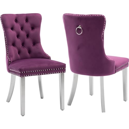 ODUSE-DAILY Velvet Dining Chairs Set of 2, Violet Kitchen & Dining Room Chairs, Nailheads Tufted...