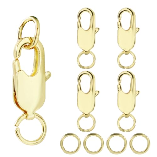 Moicstiy 5Pcs Lobster Claw Clasp with Jump Ring, 18K Gold Jewelry Clasps for Necklace, Bracelets(Gold)
