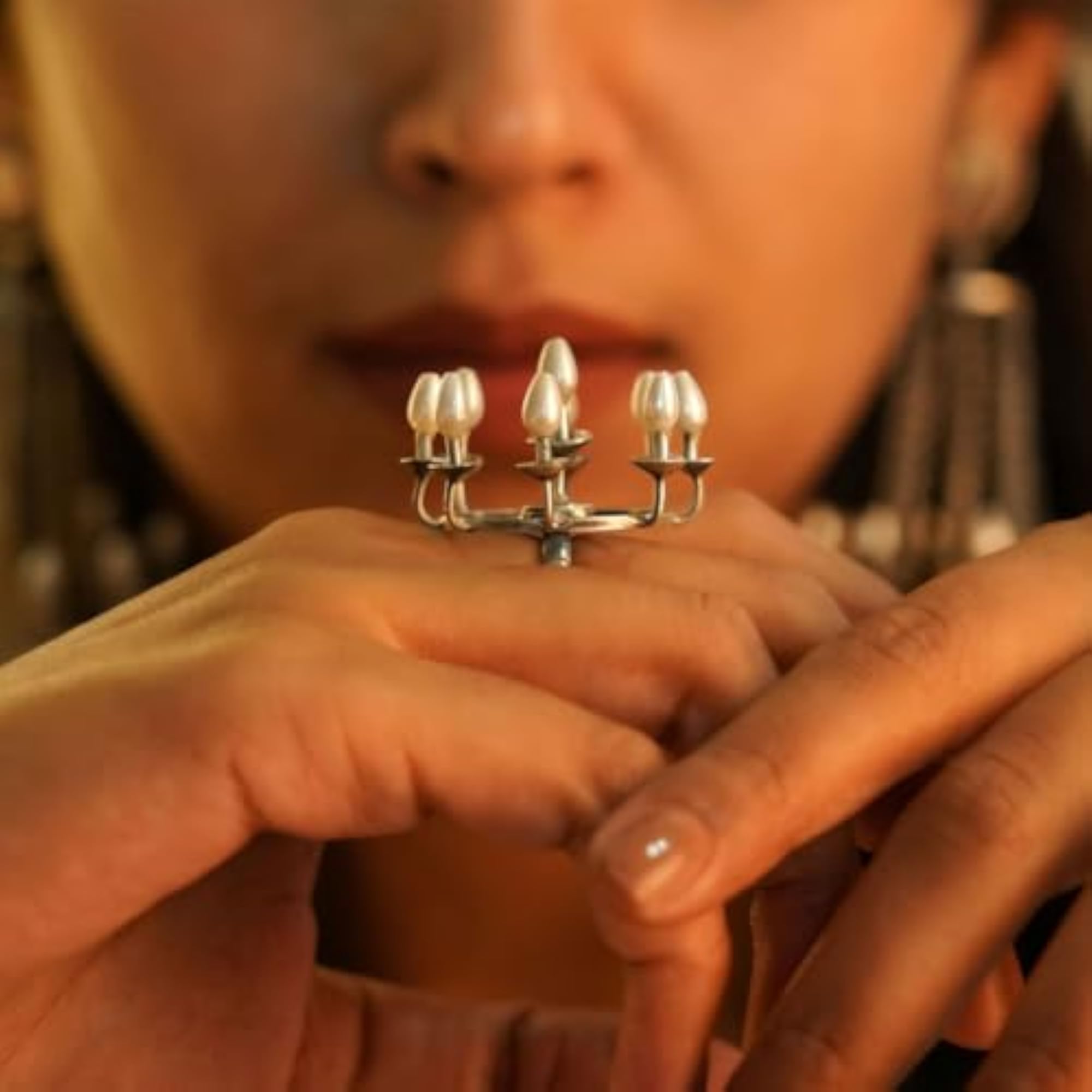 Women's Adjustable 925 Silver Scintillating Lamp Statement Ring