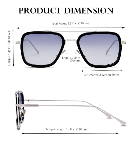Image of Tony Stark Polarized Sunglasses for Men - Women Vintage Aviator Square Metal Frame Iron Man Edith Glasses