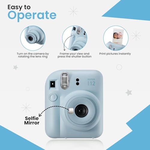Fujifilm Câmera instantânea Instant Mini 12 + pacote de acessórios BluebirdSales e capa personalizad
