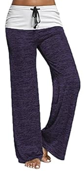 Hurrg Women's Palazzo Pants Fold Over Waist Wide-Legged Yoga Sport Leggings Purple XL