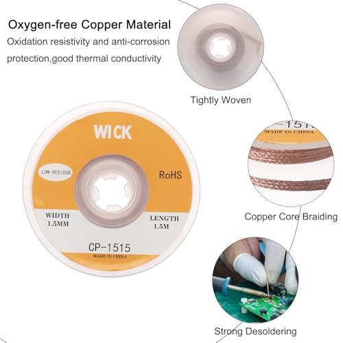 Image of MECCANIXITY Solder Wick Braid No-Clean Desoldering Wick Braid 0.06 Inch Width 5 Feet Length for Remove the Solder Electrical Components 3 Pack