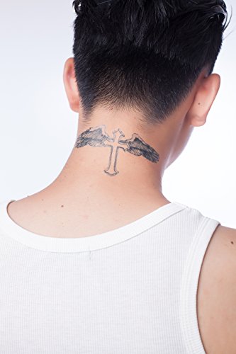Yeeech Temporary Tattoos For Men Waterproof Long Lasting Neck Beckham Design Cross Blessed Wings America Tribal Religious (4 Sheets) #TOP3