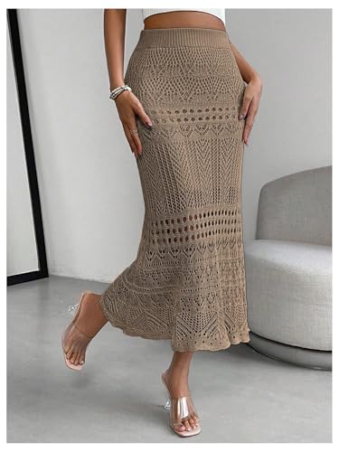 SOLY HUX Women's Summer Hollow Out Crochet Knit Skirts High Waisted Bodycon Long Skirts3