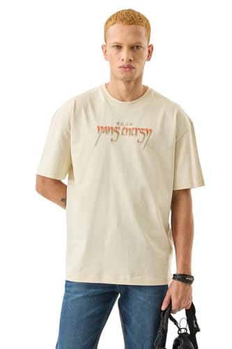 Image of SNITCH Men T-Shirt | Oversized Fit with Bold Dragon Graphic & Japanese Text | 100% Cotton Material, Crew Neck & Drop Shoulder Design | Casual & Streetwear Fashion