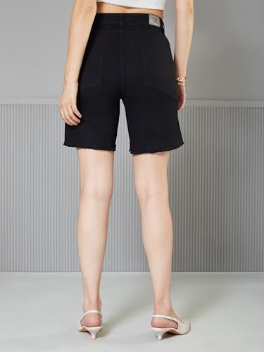 Image of Miss Chase Women's White Regular High Rise Clean Look Regular Stretchable Denim Shorts