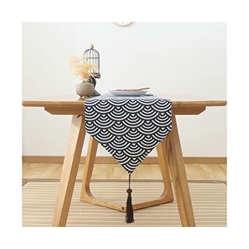 Chemin de table de Noël coton bleu foncé 33x160 motif vagues moderne