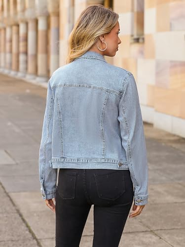 Image of Glamaker Womens Jean Jacket 2026 Basic Trendy Long Sleeve Denim Jackets Button Down Fitted Western Coat with Pockets