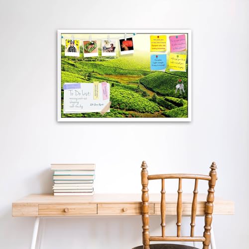 Image of ArtzFolio Tea Plantations, Munnar, Kerala | Bulletin Board Notice Pin Board | Vision Soft Board Combo with Thumb Push Pins & Sticky Notes | White Frame | 24 x 16 inch (61 x 41 cms)
