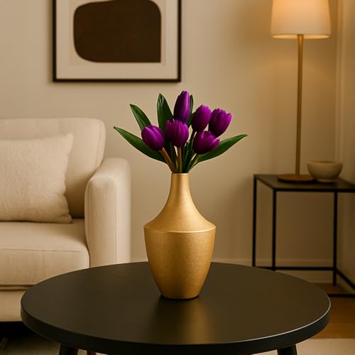 Image of Market99 Golden Metal Flower Vase|Crackle Design Surahi Shape Decorative Holder with Matte Texture|Elegant Home Decor for Living Room, Tabletop, Shelf, Office & Festive Gifting|Adds a Rustic Charm