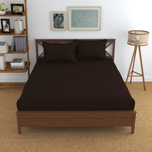 Image of 220 Cotton Feel Glace Cotton Double Bedsheet with 2 Pillow Cover (90x90 inch) Coffee
