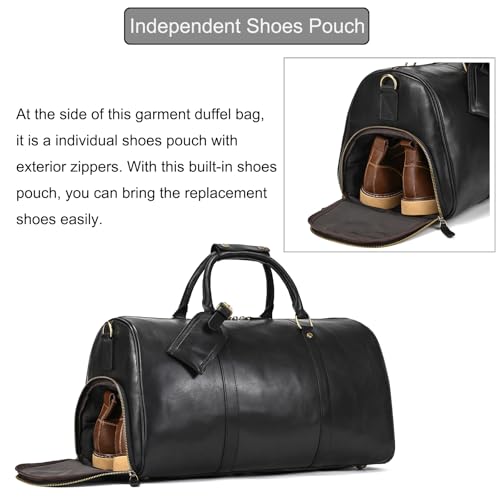 LUUFAN Genuine Leather Travel Bag for Men Large Capacity Luggage Duffel Bag with Shoe Compartment, Shoulder Handbag for Holiday Business Trip Outdoor — view 4