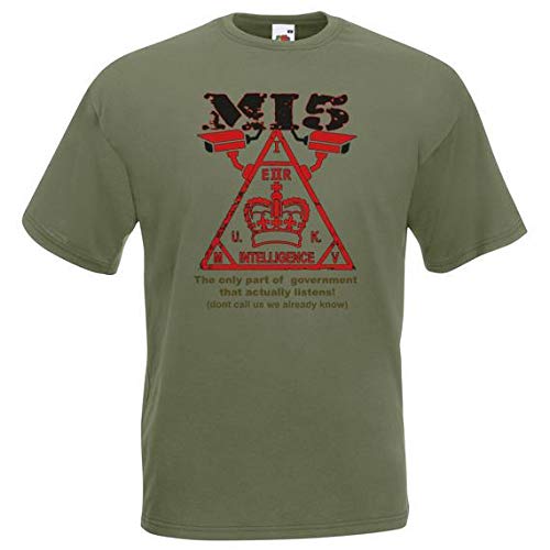 Go-Tshirts Unisex Olive Adults Mi5 Only Government Actually Listens Secret Service T-Shirt [Xxl]