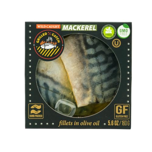 Grilled Catch Canned Fish Variety Pack – Wild Caught Mackerel, Grilled Salmon, Yellowfin Tuna & Herring in Olive Oil, Kosher, Gluten Free, High Protein