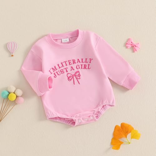 Newborn Baby Girl Outfit Letters Embroidery Sweatshirt Bubble Romper Cute Long Sleeve Bodysuit2
