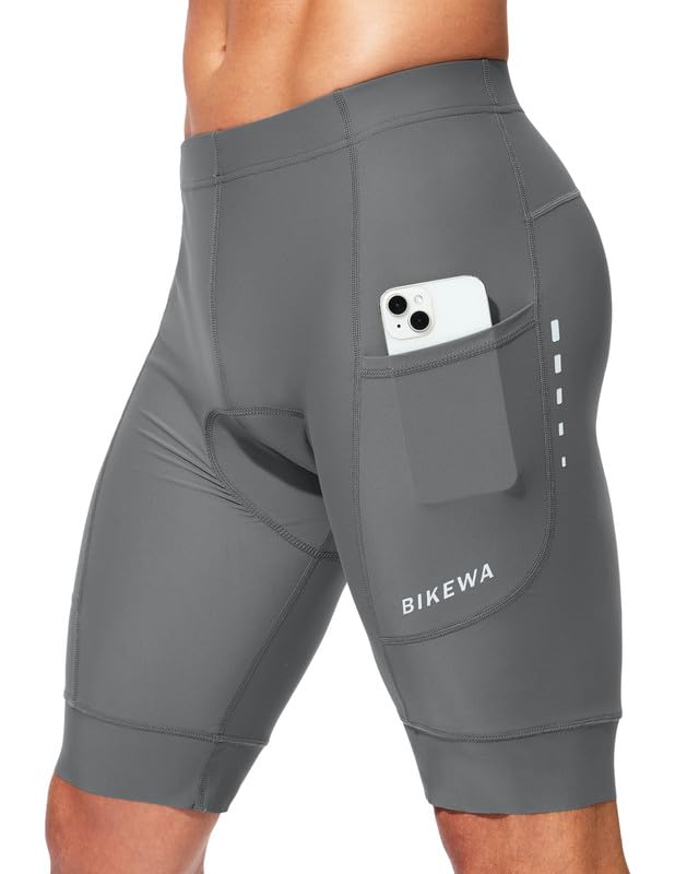 Bikewa Padded Bike Shorts for Men 4D Cycling Road Riding Biking Padding Bicycle Shorts with Phone Pockets