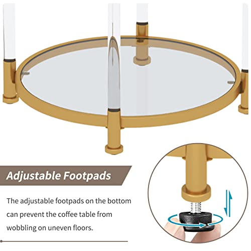 Oiog 2 Tier Round End Table, Gold Accent Side Table With Glass Top, Modern Nightstand For Living Room, Bedroom, Glass/Gold #TOP4